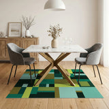 Teal Green Yellow Geometric Abstract Area Rug