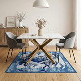 ODIKA Chinoiserie Blue and White Ginger Jar Washable Area Rug, Low Pile Non-Slip Oriental Decor Rug