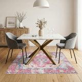 Pink Floral Distressed Vintage Area Rug