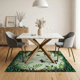Vibrant Butterflies in Lush Green Leaf Frame Area Rug