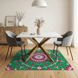 Emerald Green Pink Mandala Area Rug