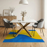 Vibrant Yellow Blue Curved Geometric Area Rug