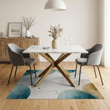 Teal Gold Abstract Geometric Circle Area Rug