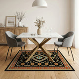 Southwestern Teal Diamond Black Area Rug