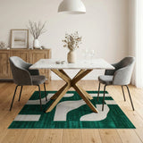 Emerald Green Ivory Geometric Abstract Area Rug