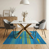 Teal Blue Striped Fish Area Rug