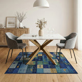 Geometric Blue Fish Patchwork Area Rug