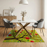 Vibrant Red Apple Tree on Golden Leaves Area Rug