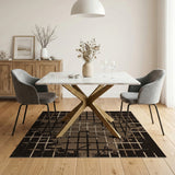 Distressed Brown Tan Grid Vintage Rug
