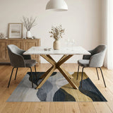Gold Wave Abstract Area Rug in Navy
