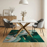 Emerald Green Marble Gold Vein Abstract Area Rug