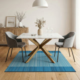 Blue Striped Area Rug with Navy Borders