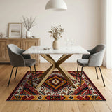 Multi-color and Patterns Bold Red Diamond Southwestern Area Rug