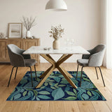 Navy Teal Leaf Area Rug