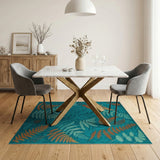Teal Fern Leaf Area Rug