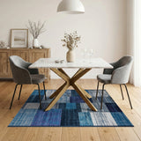Blue Patchwork Distressed Vintage Area Rug