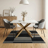 Modern Black Tan Grid Geometric Area Rug