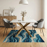 Blue and Teal Navy Teal Wavy Abstract Area Rug