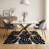 Bold Monstera Leaf Area Rug Black White