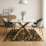 Gold Chrysanthemum Baroque Floral Area Rug