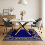Navy Blue Art Deco Gold Border Area Rug