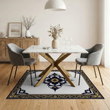 Traditional Persian Ornate Black Gold Persian Medallion Area Rug