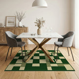 Green Geometric Block Area Rug with Beige Accents