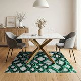 Green Arched Wave Geometric Area Rug