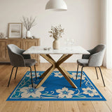 Navy Blue Papercut Cherry Blossom Rug