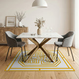 Golden Labyrinth Maze Area Rug