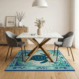 Blue and Teal Teal Sea Turtle Coastal Area Rug