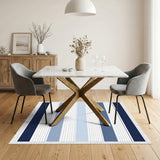 Blue Horizontal Stripe Washable Area Rug
