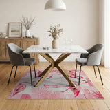 Pink Pink Flamingo Palm Leaf Coastal Rug