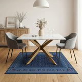Navy Blue Traditional Persian Dot Field Area Rug