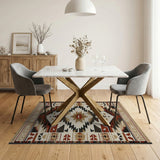Washable Southwestern Aztec Low Pile Area Rug - Rust & Beige