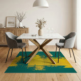 Distressed Teal Yellow Abstract Area Rug