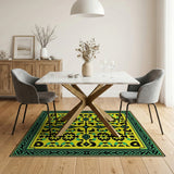 Vibrant Yellow Geometric Area Rug with Green Border
