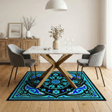 Teal Blue Persian Floral Medallion Rug