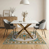 Gold Filigree Teal Medallion Area Rug