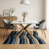 Layered Beige and Blue Geometric Area Rug