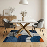 Navy Blue Abstract Geometric Grid Area Rug