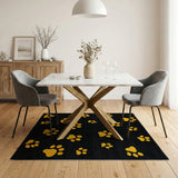 Black Area Rug with Scattered Yellow Paw Prints