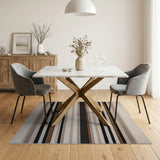 Neutral Striped Area Rug in Beige, Gray Black