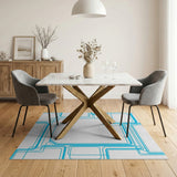 Modern Blue Geometric Line Area Rug