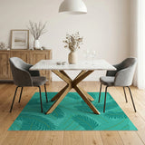 Teal Palm Leaf Area Rug
