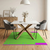Vibrant Green Geometric Rug with Pink Borders