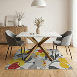 Yellow Red Grey Floral Cross-Stitch Area Rug