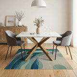 Abstract Area Blue and Teal Blue Abstract Wave Area Rug