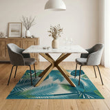 Teal Palm Leaf Coastal Beach Area Rug
