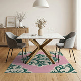Pink Emerald Foliage Damask Area Rug